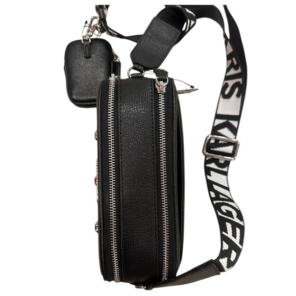 KARL LAGERFELD PARIS Maybelle Black Crossbody Bag Satchel, Rainbow Heart Accents - Picture 13 of 16